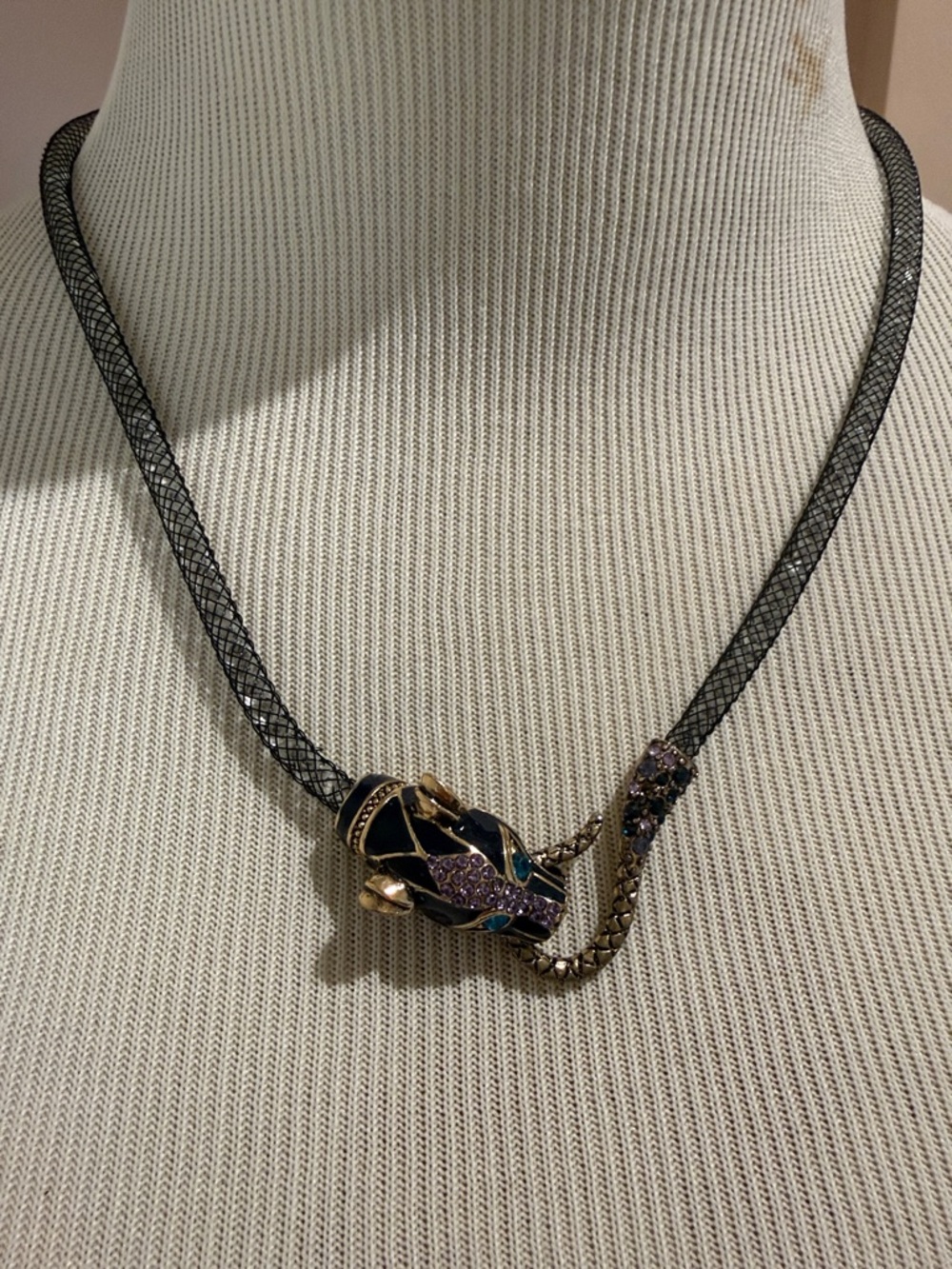 Gold-Tone Black and Purple Snake Pendant Necklace